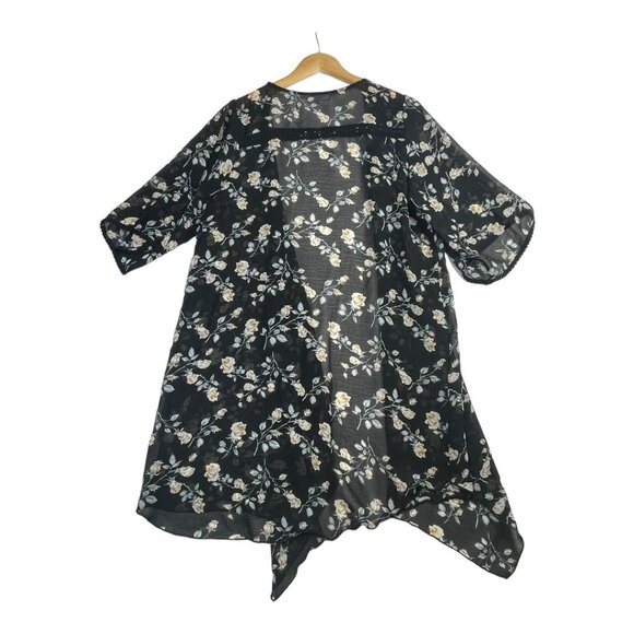 Emory Park Floral Print Open Cardigan size Large Black AS IS - Picture 4 of 7